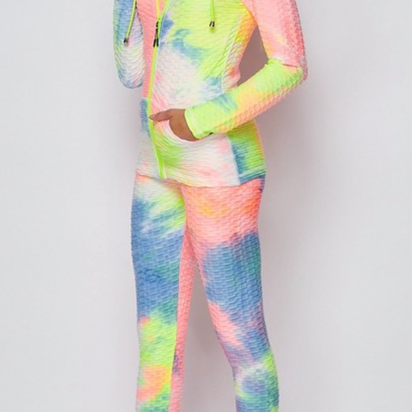 Neon Tie Dye 2 Piece Set w/ jacket & leggings NEW - Picture 6 of 6